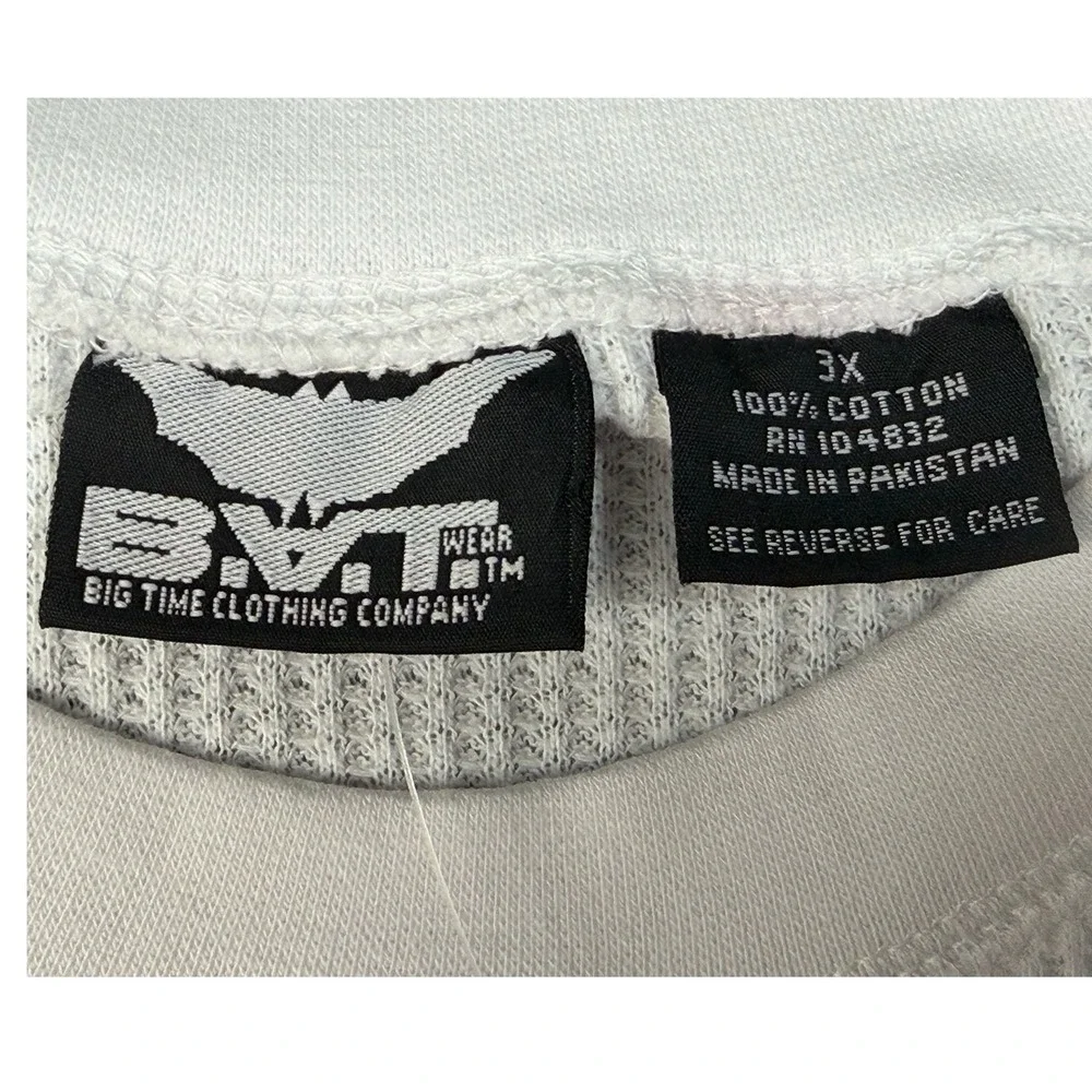 VTG BAT Big Time Clothing Mens 3X White Thermal Long Sleeve‎ Shirt 100% Cotton